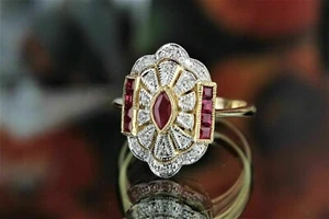 Fede Nuziale 2 Ct Rubino Vintage Art Decò Simulata In Oro Giallo 14K Placcatura - Foto 1 di 10