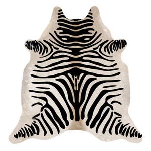 8x7 Ft. Real Cowhide Rug ZEBRA BLACK & BEIGE print printed natural hair Cow Hide - Picture 1 of 3