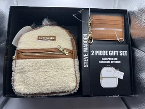 Neu Steve Madden Creme/Braun Sherpa Mini Rucksack mit Kartenetui Sets Geschenkbox - Bild 1 von 4