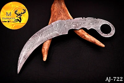CUCHILLO KARAMBIT DE COMBATE DE ACERO DAMASCO FORJADO HECHO A MANO PERSONALIZADO HOJA EN BLANCO 722 Foto 1 de 4