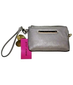 NEW Betsey Johnson XOTALLIG Hearts Double Zip Wristlet Gray Valentine's Day New - Picture 1 of 4