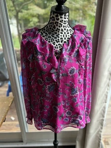 Tunica Loft Boho morbida con colletto arricciato colore taglia grande magenta floreale cravatta collo GA - Foto 1 di 8