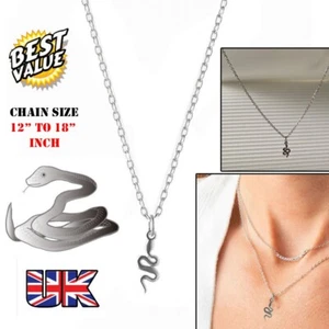Silver Sterling Tiny Snake Pendant Necklace Minimalist Serpent Jewelry Girl Gift - Picture 1 of 5