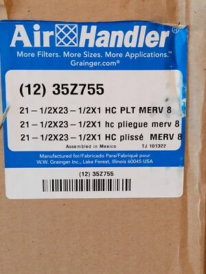 AIR HANDLER 35Z755 Pleated Air Filter,22x24x1,MERV 8 PK 12 Free Ship Lower 48 - Image 1 of 3