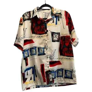 Abstract Streetwear Button Down Short Sleeve Lightweight Shirt Men’s Medium - Picture 1 of 4
