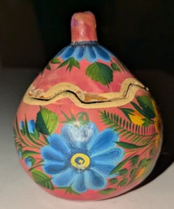 Handbemalte Kürbis Schmuckschatulle Blumen Handarbeit Mexikanische Volkskunst Floral 3 Zoll - Bild 1 von 8