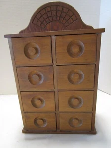VINTAGE Holz APOTHEKAR KRAUT GEWÜRZ BOX 8 SCHUBLADEN Aufbewahrung 16,5" hoch - Bild 1 von 13