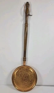 Antiker Kupfer Bettwärmer 9" Messing Wärmeschüssel mit Holzgriff 32" HINWEIS - Bild 1 von 13