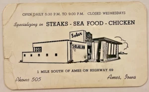 Ames Iowa SOLAR INN RESTAURANT 1950 Visitenkarte GESCHICHTE GRAFSCHAFT Geschichte 5F - Bild 1 von 2
