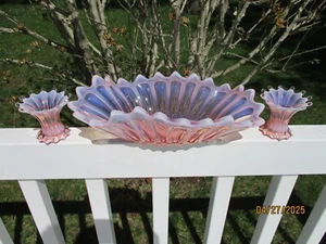 FOSTORIA HEIRLOOM PINK OPALESCENT CONSOLE SET - Picture 1 of 2