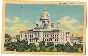 STATE CAPITOL Gebäude Providence Rhode Island Postkarte Leinen RI 1940 - Bild 1 von 2