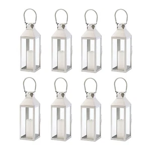 8 Pc Discount Wedding Lot White Manhattan Candle Lantern Glass Stately Decor 15" - Picture 1 of 9