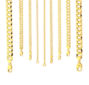 14k Yellow Gold 2mm-11mm Curb Chain Necklace Bracelet Size 7"-30" Hollow - Picture 1 of 20