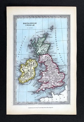 Карта лучника 1847 г. Британника остров древняя Британия Англия Шотландия Ирландия Великобритания - Изображение 1 из 4