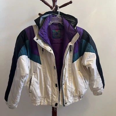 Abrigo Chaqueta Puffer Vintage St. Johns Bay Esquí Retro Mujer Talla L Colorblock Capucha Foto 1 de 4