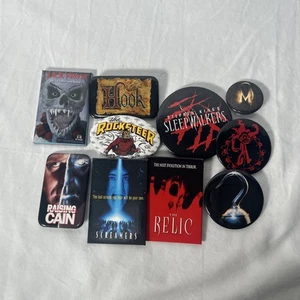 Lot of 10 Vintage Movie Promo Buttons – 70s 80s 90s Horror Sci-Fi Comedy RARE - Picture 1 of 2