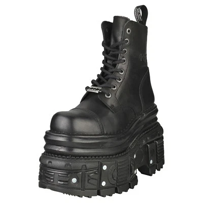 New Rock Unisex Plattform Stiefel M-MILI083CCT-C4 - Schwarz aus Leder