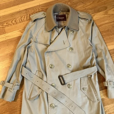 VTG Chaps Ralph Lauren Size 38R Beige Mens Trench Coat Wool Collar Belt - Image 1 of 4
