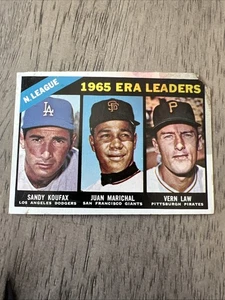 1966 Topps - NL ERA Leaders #221 - Sandy Koufax Juan Marichal HOF Vern Law Poor - Picture 1 of 5