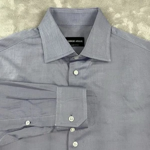 Giorgio Armani Black Label Cotton SLIM 15/38 Solid Blue Button Dress Shirt - Picture 1 of 8