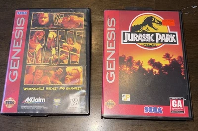 Sega Genesis Games Lot Of 2 Tested Jurassic Park & WWF RAW In Box - Image 1 of 4