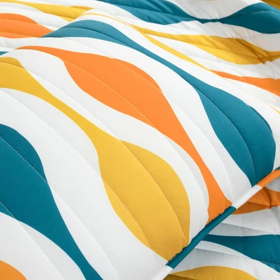 Conjunto de colcha Lush Decor meados do século Geo 3 peças turquesa e laranja king - Imagem 1 de 4
