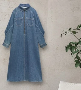 NWTZARA MINIMALIST DENIM LONG DRESS WITH LONG SLEEVES - Picture 1 of 7