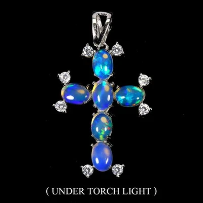 Ciondolo in argento sterling 925 ovale opale di fuoco croce 7x5 mm senza... - Immagine 1 di 4
