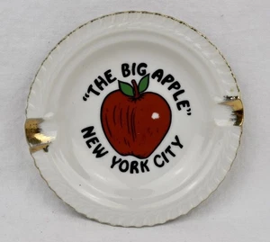 Vintage New York City "The Big Apple" Gold Rim Souvenir Ceramic Ashtray Cigar - Picture 1 of 4