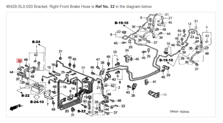 Soporte NSX HONDA ACURA GENUINO OEM, manguera de freno delantera derecha ☆ 46428-SL0-020 ☆ Foto 1 de 1