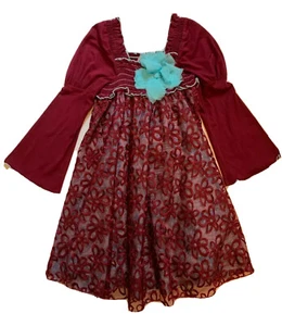 Twirls and Twigs Girls Burgundy Red/Turquoise Blue Party Dress Size 6 Nordstrom - Picture 1 of 4