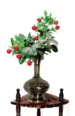 Antique Black and Gold Handcrafted Flower Brass Vase Carving Decoration. - Image 1 of 4