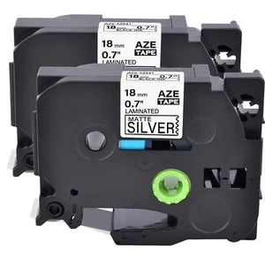 2×Ruban étiquettes Compatible avec Brother TZe-M941 Noir mat sur argent 0.7" - Photo 1/4