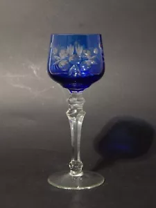 RETRO BICCHIERE CALICE CRISTALLO BOEMIA MOLATO INCISO BLU COBALTO DIFETTO - Foto 1 di 9