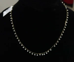 10K Yellow Gold 18 inch cultured pearl necklace with pearl drops Macys NWT $500 - Picture 1 of 12