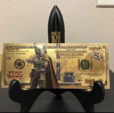 24k Gold Foil Plated Boba Fett Mandalorian Banknote Star Wars Collectible