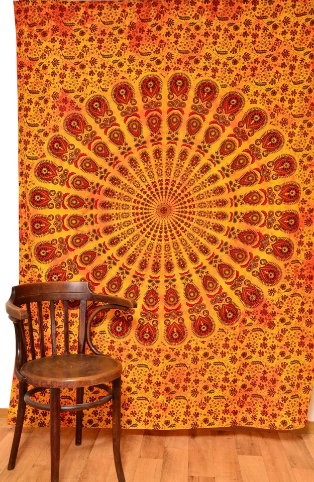 Großes Indisches Mandala Tuch – Pfauenrad Wandtuch, Tagesdecke, Boho Deko - Bild 1 von 1
