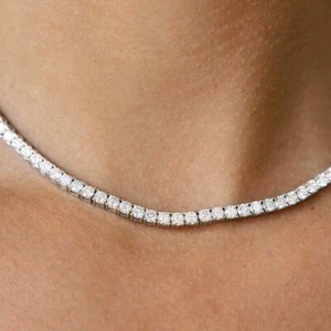 5.84 Ct 14K White Gold Lab-Grown Eternity Diamond Tennis Necklace, 17” NEW! - Picture 1 of 4