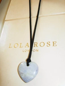LOLA ROSE OPAQUE GREY EYESTONE SMOOTH HEART PENDANT CORD NECKLACE NIKKI & ME QVC - Picture 1 of 2
