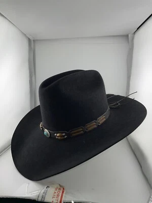 复古 70 年代海狸品牌男式 6 3/4 黑色牛仔帽-5X! — 第 1/4 张图片