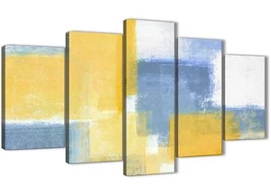 5 Piece Mustard Yellow Blue Abstract Office Canvas Decor - 5371 - 160cm - Picture 1 of 5