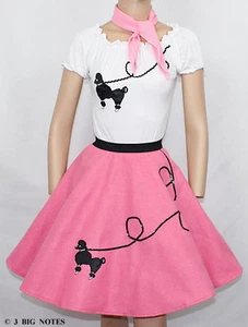 3-Pc Hot Pink Poodle Skirt Outfit _ Adult Size LARGE _ Waist 35"- 41" - Picture 1 of 5