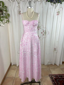 Mahina Pink Hibiscus Backless Corset Dress Tie Back Fit & Flare Maxi S 4/6 - Picture 1 of 13