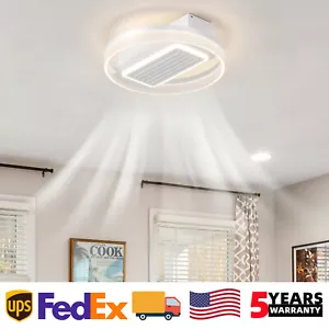 20 inch Ceiling Fan LED Light White Bladeless Flush Mount w Remote Control Kit - Picture 1 of 13