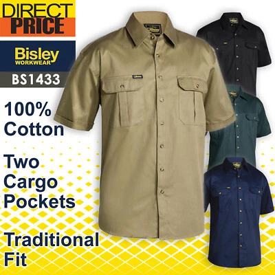 Bisley Work Shirt Original Cotton Drill - Short Sleeve BS1433 NEW - image 1 of 4
