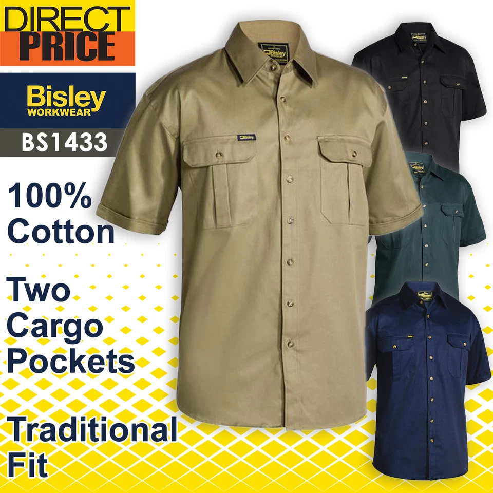 Bisley Work Shirt Original Cotton Drill - Short Sleeve BS1433 NEW - image 1 of 4