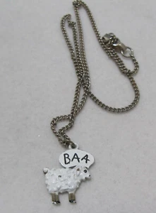 Vtg 13-1/4” White Enamel “BAA” SHEEP LAMB Silver Tone Child’s Chain Necklace - Picture 1 of 12
