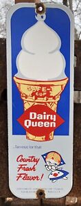 VINTAGE DAIRY QUEEN 12” PORCELAIN SIGN ICE CREAM COUNTRY FRESH FLAVOR GAS OIL