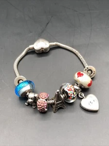 Sterling Silver MA, Italy Slider Charm Bracelet - Picture 1 of 9