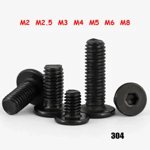 M2 M2,5 M3 - M8 schwarz 304 Edelstahl Innensechskant Utrathin Flachkopfschrauben - Picture 1 of 7
